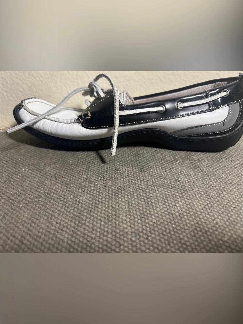Donald J. Pliner Sport Black and White Leather Boat Loafers
